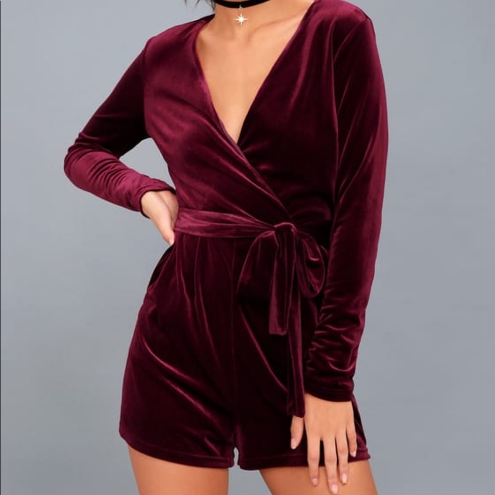 Lulu’s “Romantic Red Velvet Long Sleeve Romper”